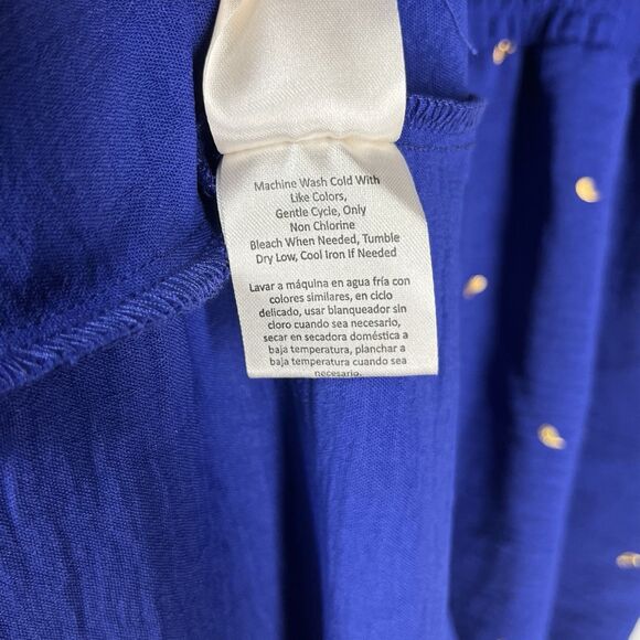 Alex & Parker Women 1X Blue Maxi Midi Dress Gold Print Stretch Button Boho Chic - Picture 7 of 9